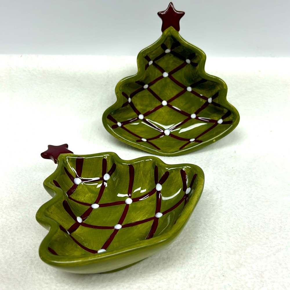 POTTERY BARN set of 2 ceramic SEASONS GREETINGS nut/candy dishes
